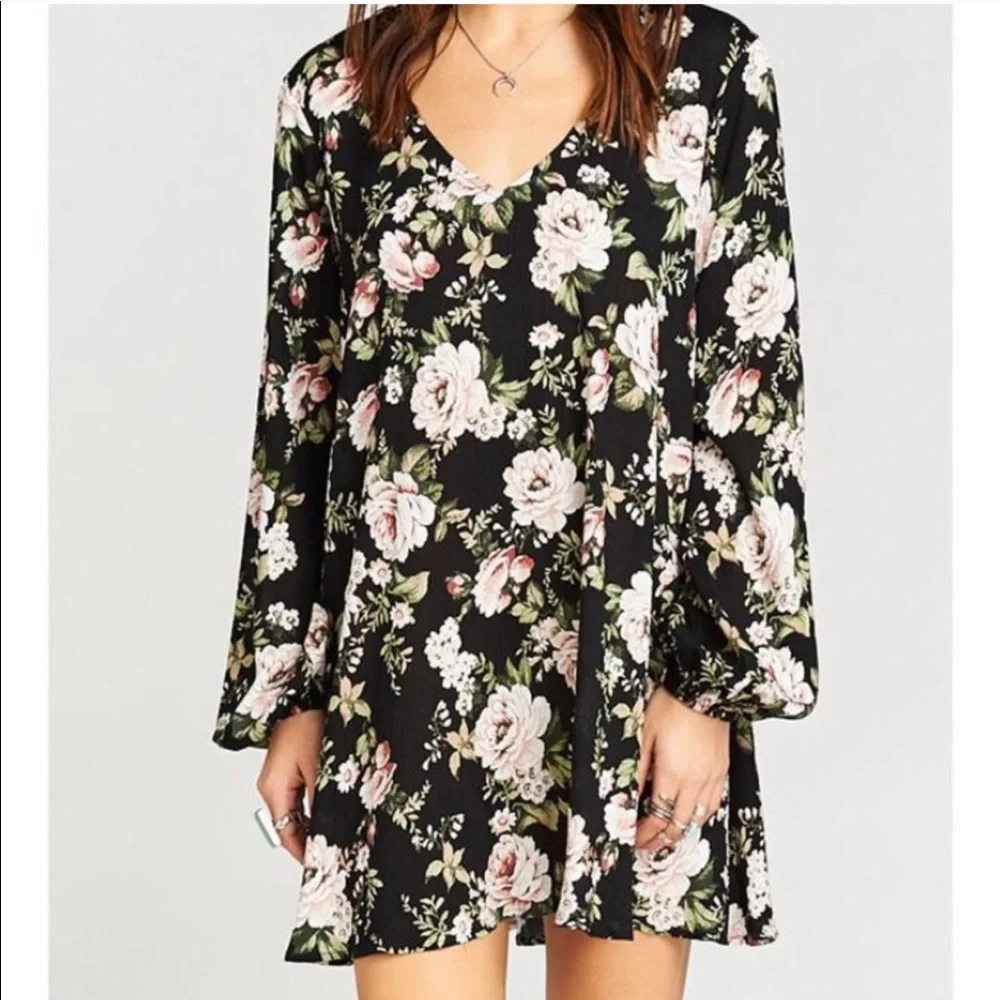 Show Me Your MuMu Courtney Loves Roses Floral Shift Dress Balloon Sleeves XS - Picture 2 of 8